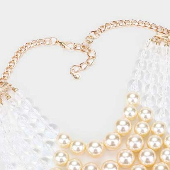 Pearl Cream Chunky Multi Strand Bib Necklace Set NWT - Picture 5 of 7